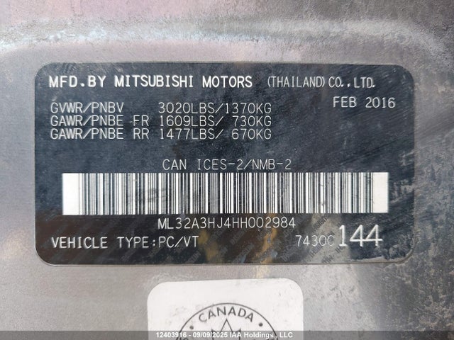 ML32A3HJ4HH002984 Mitsubishi Mirage