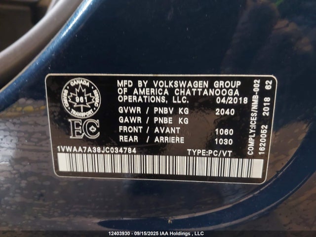 1VWAA7A38JC034784 Volkswagen tsi