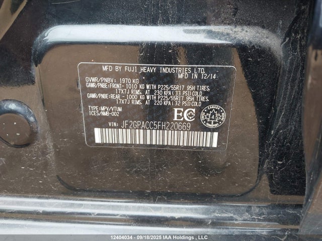 JF2GPACC5FH220669 Subaru 2.0l naturally aapirated