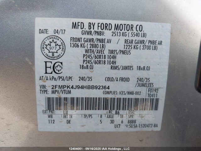 Ford 2.0l gtdi 2017 2FMPK4J94HBB92364 Image 19