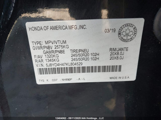 5J8YD4H47KL804529 Acura j35y5