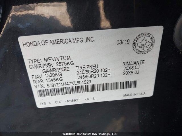 5J8YD4H47KL804529 Acura j35y5