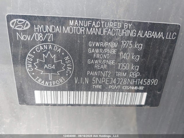 5NPEJ4J28NH145890 Hyundai t-gdi gamma ii