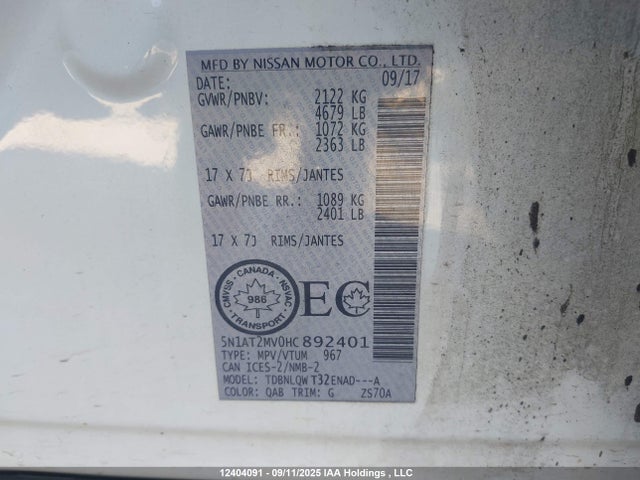 5N1AT2MV0HC892401 Nissan Rogue