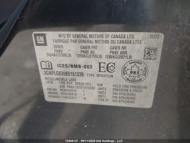 2GNFLGE39E6161238 Chevrolet lfx - vvt, e85 max, aluminum