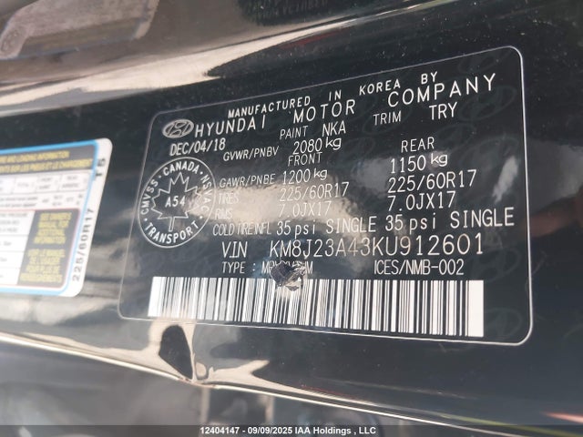 KM8J23A43KU912601 Hyundai gdi nu