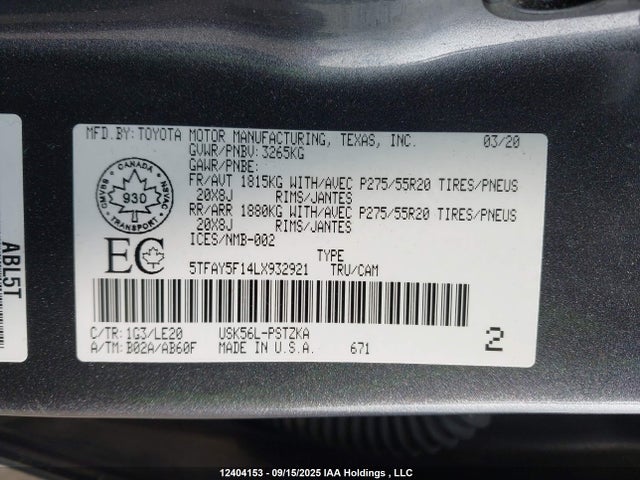 5TFAY5F14LX932921 Toyota 3ur-fe