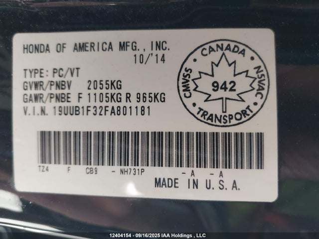 19UUB1F32FA801181 Acura k24w7