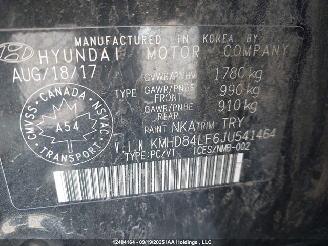 KMHD84LF6JU541464 Hyundai mpi nu