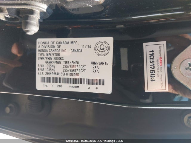 Honda k24w9 2015 2HKRM4H55FH106460 Image 9
