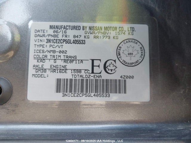 Nissan VERSA NOTE 2016 3N1CE2CP5GL405533 Image 9
