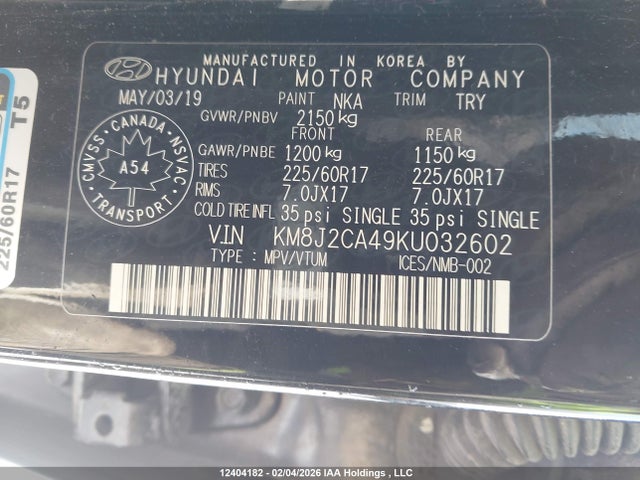 KM8J2CA49KU032602 Hyundai TUCSON SE