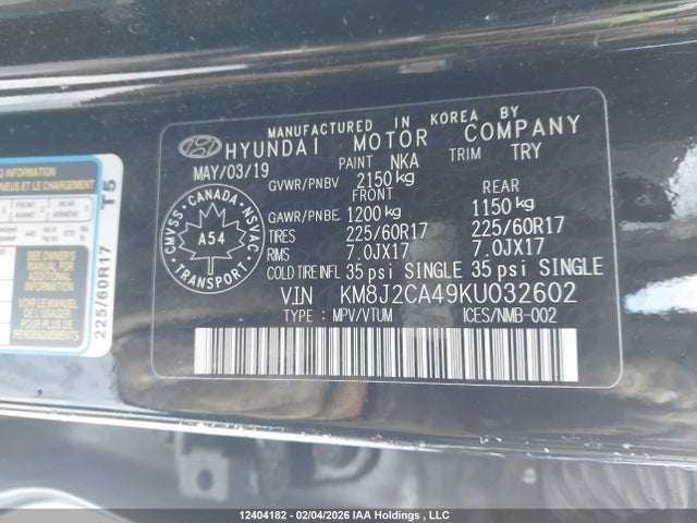 KM8J2CA49KU032602 Hyundai TUCSON SE