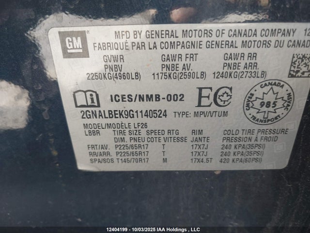 2GNALBEK9G1140524 Chevrolet lea - e85 max, aluminum