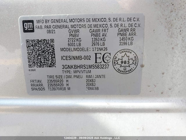 Chevrolet lgx 2021 3GNKBHRS1MS583237 Image 9