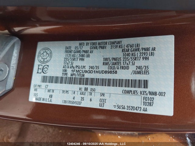 1FMCU9GD1HUD89858 Ford gtdi sigma w/premium fuel