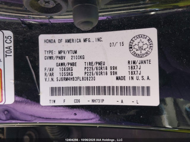 Honda k24w9 2015 5J6RM4H93FL806230 Image 18