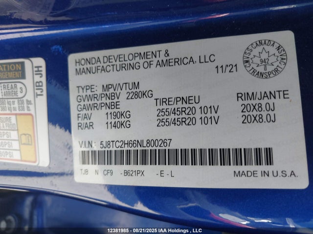 5J8TC2H66NL800267 Acura k20c4