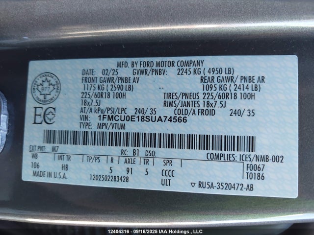 1FMCU0E18SUA74566 Ford dura pfi atk
