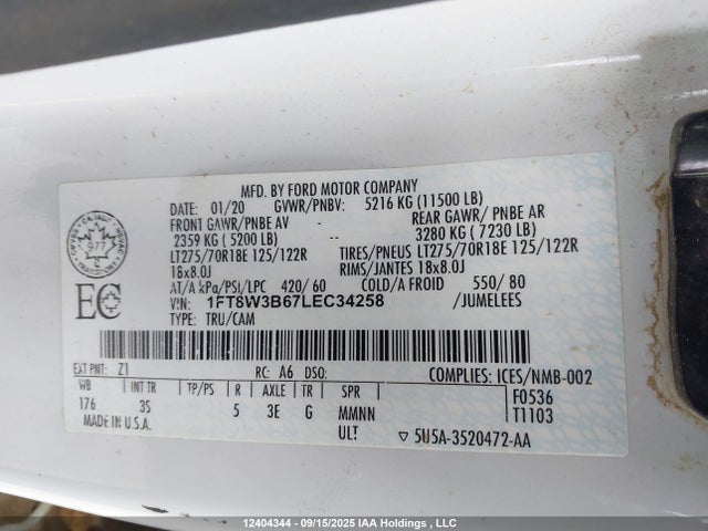 1FT8W3B67LEC34258 Ford F-350 Xlt