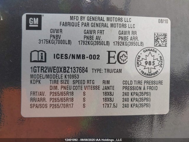 Aukcja sprzedaży 2011 Gmc Sierra 1500 Slt, vin: 1GTR2WE0XBZ137684, numer aukcji: 12401092