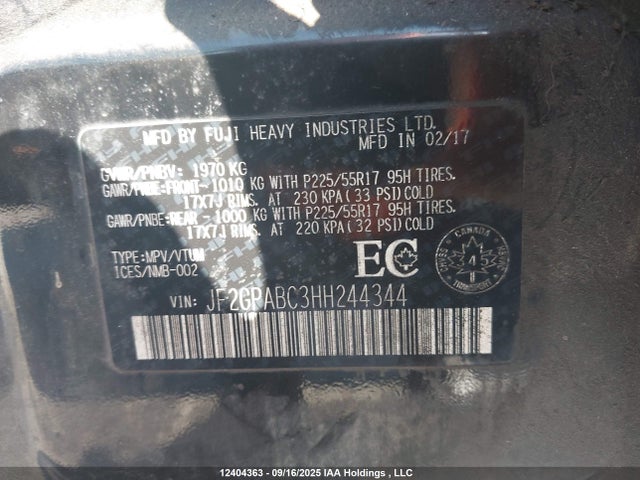 JF2GPABC3HH244344 Subaru naturally aspirated