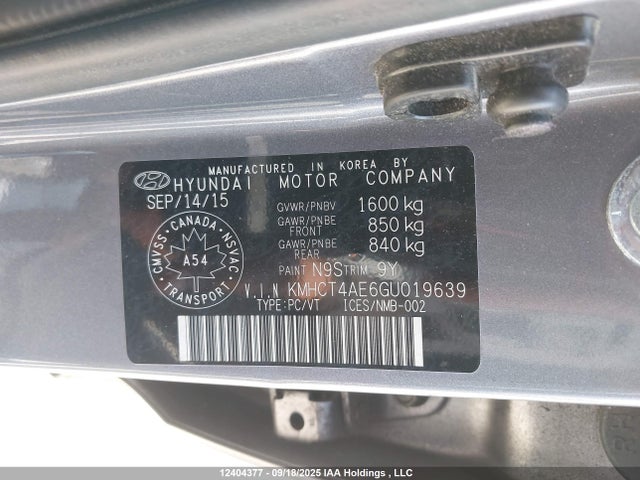 Hyundai dohc gdi gamma 2016 KMHCT4AE6GU019639 Image 9