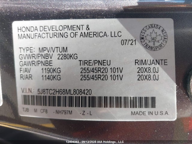 Acura k20c4 2021 5J8TC2H68ML808420 Image 19