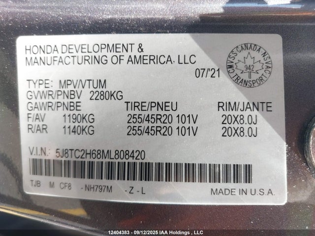 Acura k20c4 2021 5J8TC2H68ML808420 Image 9