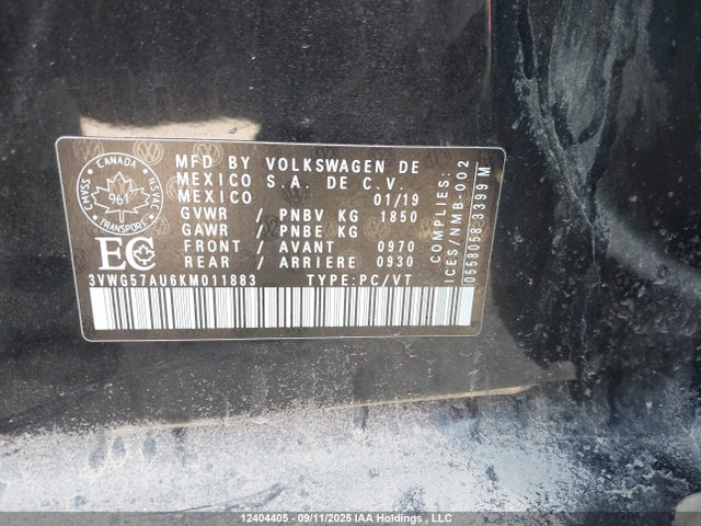 3VWG57AU6KM011883 Volkswagen Golf