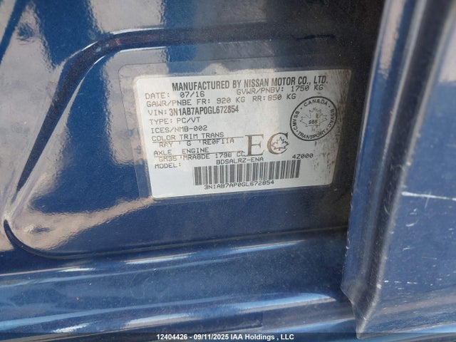 Nissan Sentra 2016 3N1AB7AP0GL672854 Image 9