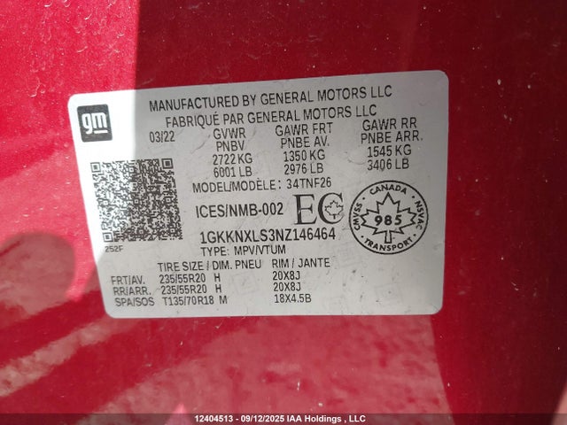 1GKKNXLS3NZ146464 GMC lgx