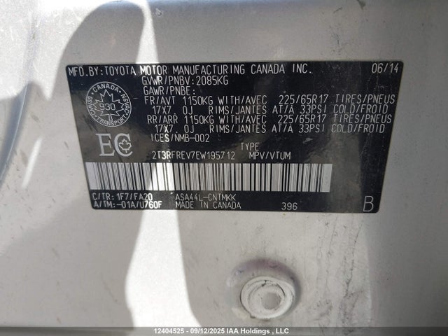 Toyota 2ar-fe 2014 2T3RFREV7EW195712 Image 9
