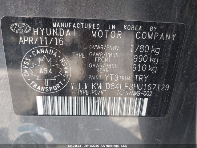 KMHD84LF3HU167129 Hyundai Elantra