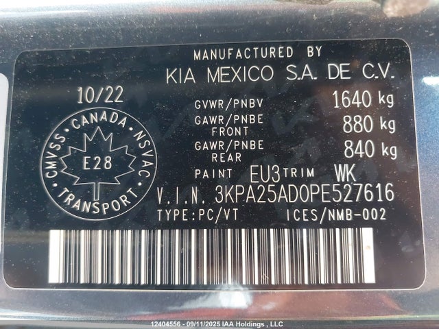 3KPA25AD0PE527616 KIA mpi gamma ii