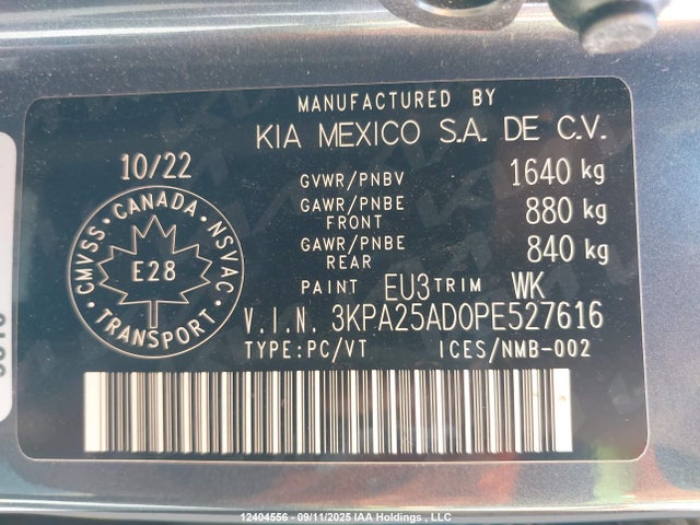 3KPA25AD0PE527616 KIA mpi gamma ii