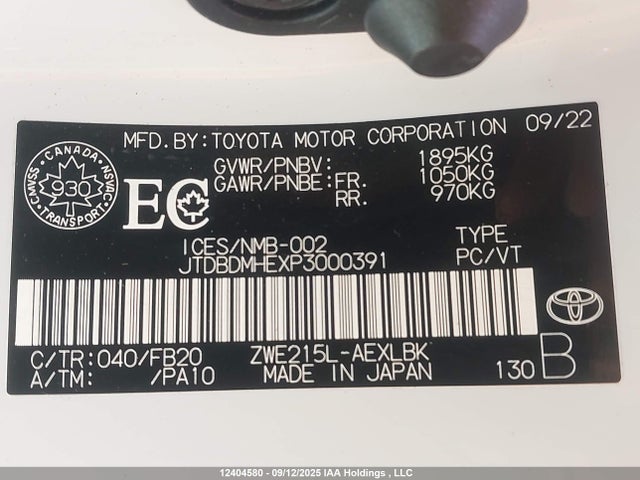 Toyota 2zr-fxe, 1vm+1wm 2023 JTDBDMHEXP3000391 Image 9