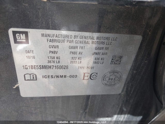 1G1BE5SM6H7160628 Chevrolet Cruze Lt Auto