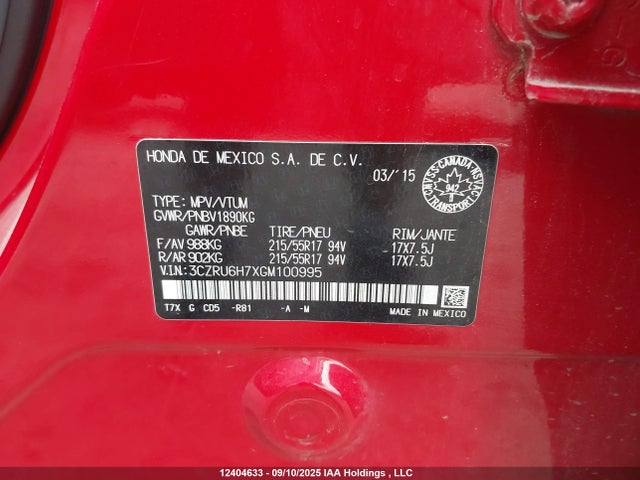 3CZRU6H7XGM100995 Honda r18z9