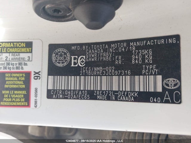 Toyota 2zr-fe 2018 2T1BURHE3JC097316 Image 18