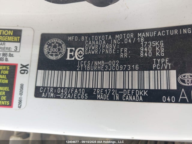 Toyota 2zr-fe 2018 2T1BURHE3JC097316 Image 19