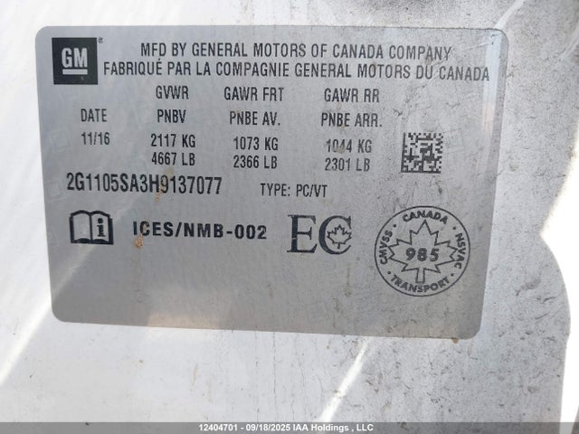 2G1105SA3H9137077 Chevrolet lcv -sidi: spark ignited direct injection, dcvcp, vvt: variable valve timing, e85 max, e0-e100, alum