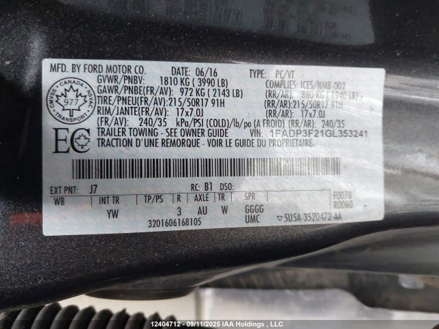 1FADP3F21GL353241 Ford 2016