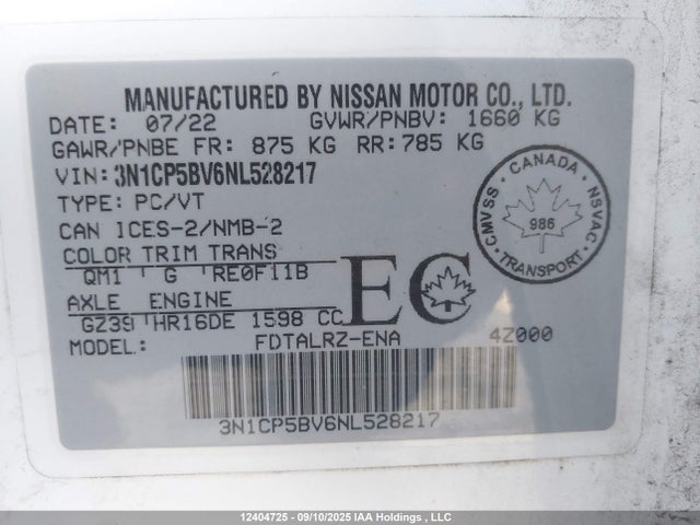 3N1CP5BV6NL528217 Nissan 2022