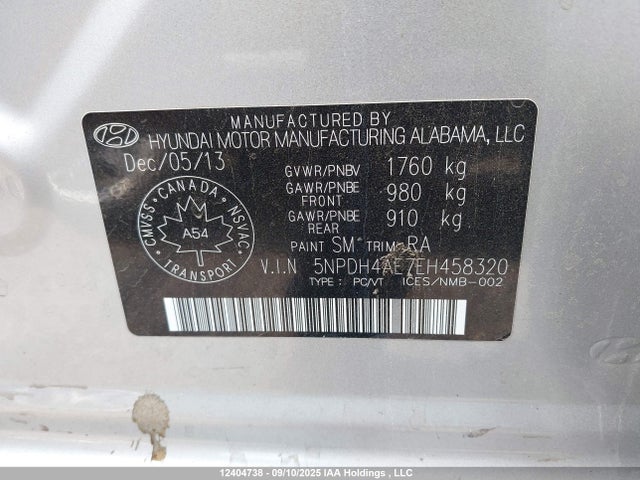 Hyundai dohc mpi nu 2014 5NPDH4AE7EH458320 Image 9