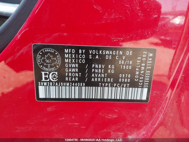 Volkswagen 1.4 tsi 2017 3VW2B7AJ9HM244089 Image 9