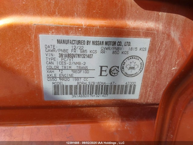 Nissan Sentra 2022 3N1AB8DV7NY321407 Image 9
