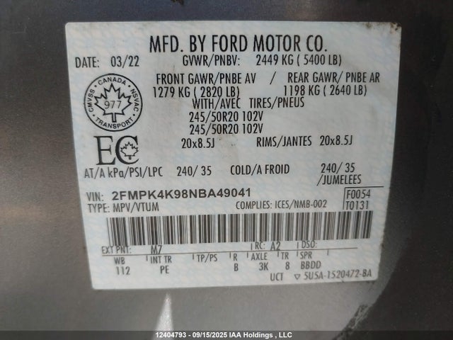 Ford gtdi 2022 2FMPK4K98NBA49041 Image 18