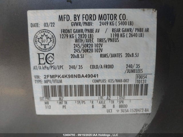 Ford gtdi 2022 2FMPK4K98NBA49041 Image 9