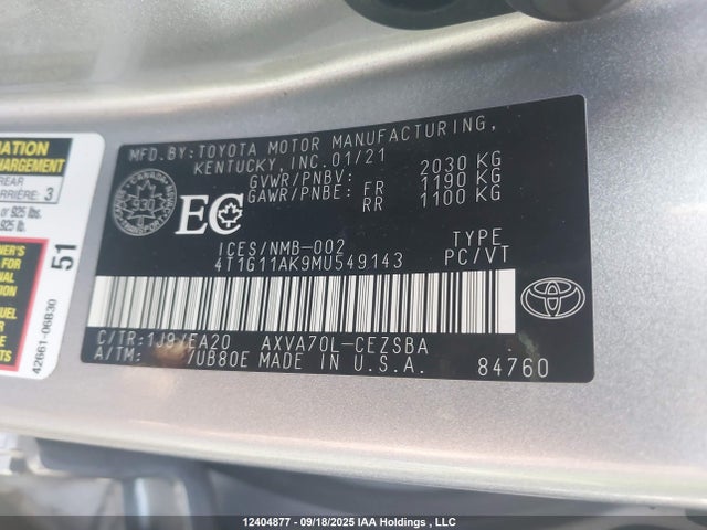 4T1G11AK9MU549143 Toyota a25a-fks